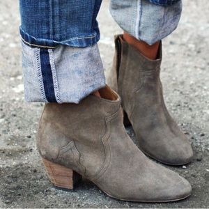 Isabel Marant Dickie Suede Ankle Booties—Grey